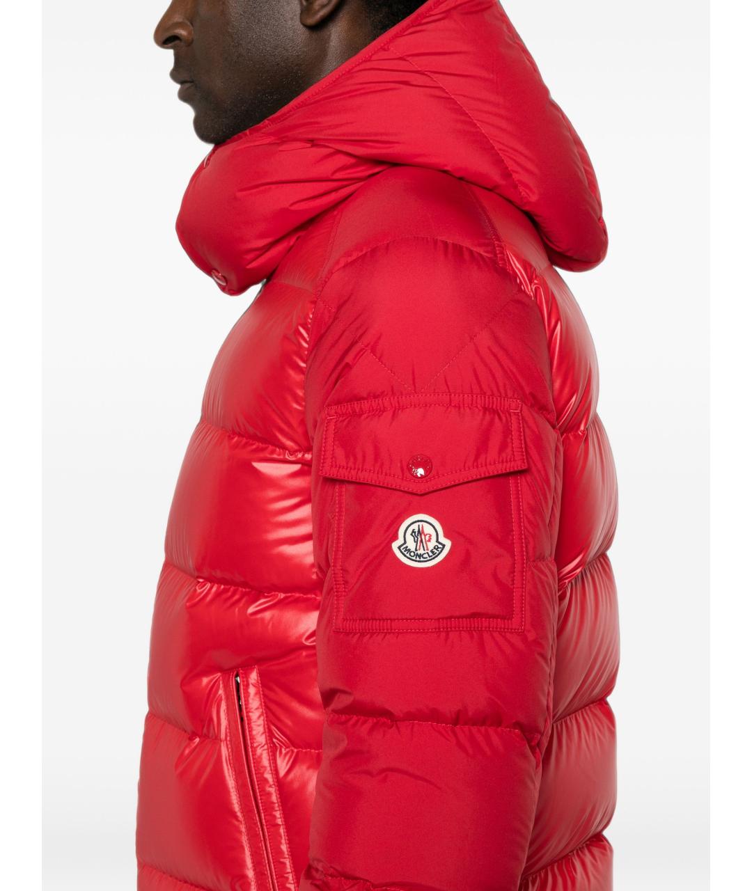MONCLER Красный полиамидовый пуховик, фото 4