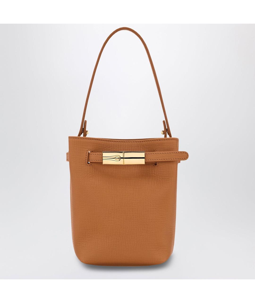 LONGCHAMP Коричневая кожаная сумка с короткими ручками, фото 3