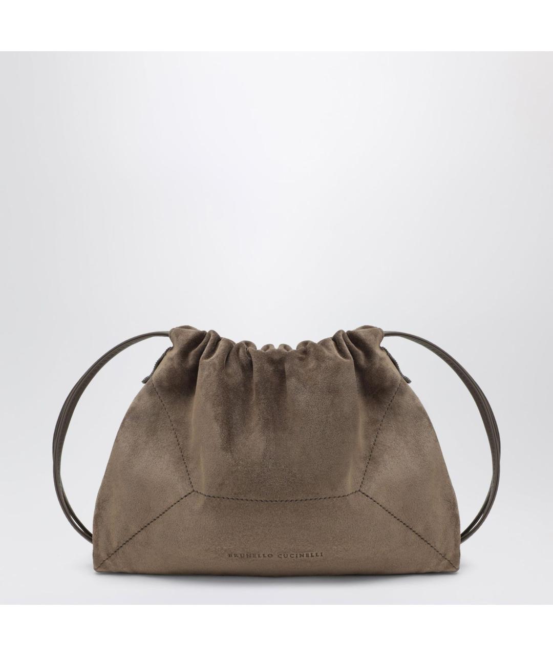 BRUNELLO CUCINELLI Бежевая замшевая сумка тоут, фото 3