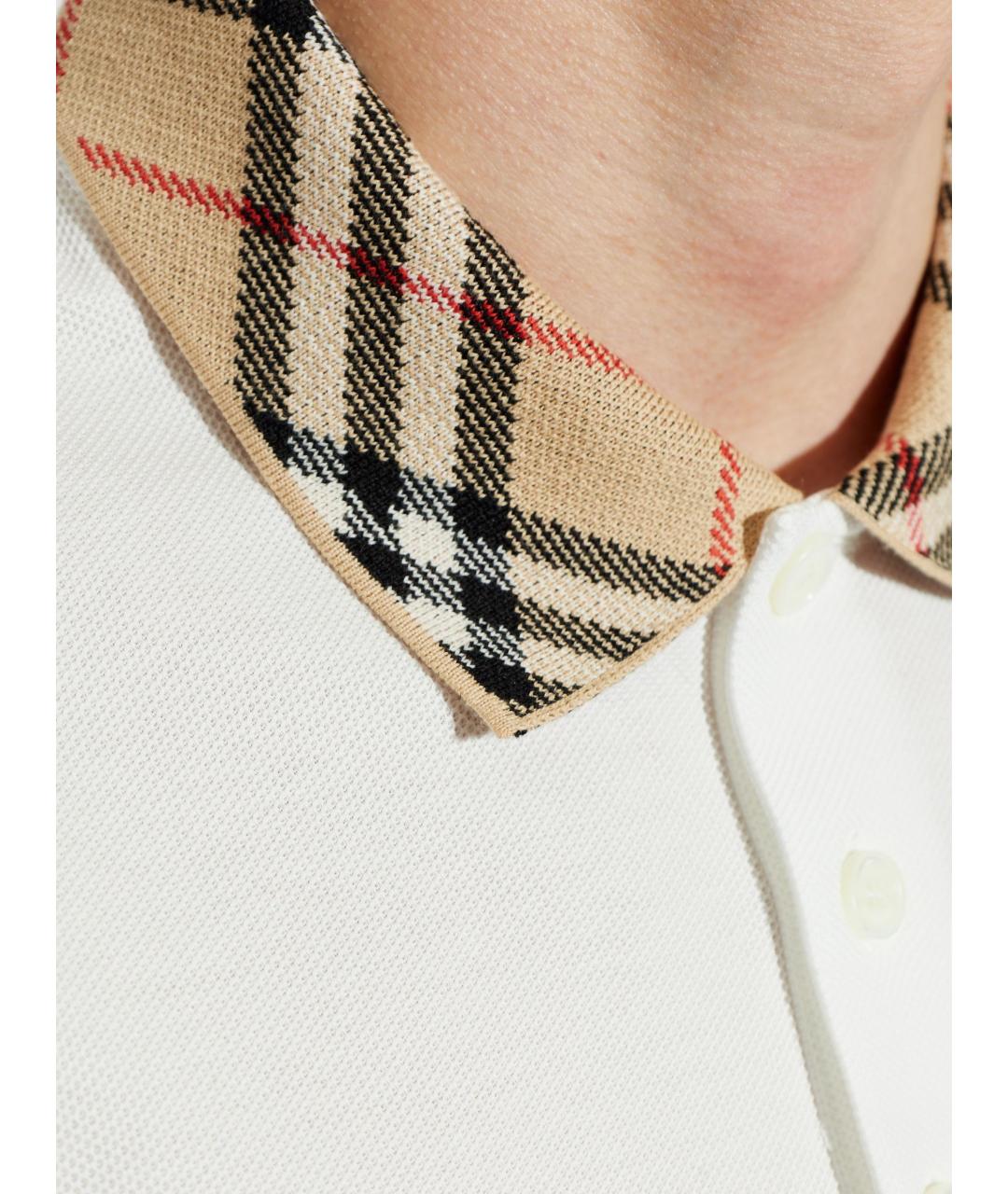 BURBERRY Белое хлопковое поло с коротким рукавом, фото 5