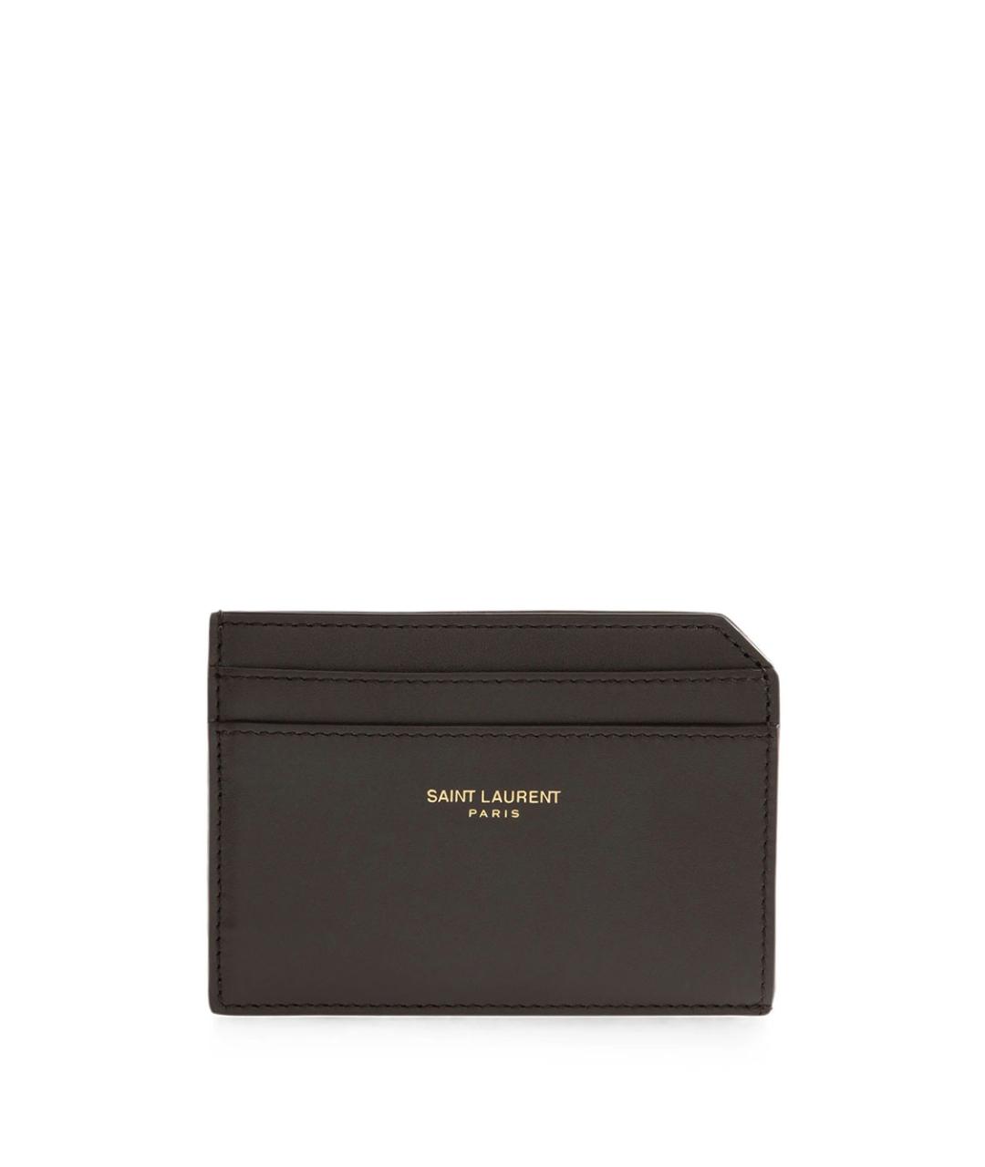 SAINT LAURENT Коричневый кожаный кардхолдер, фото 1
