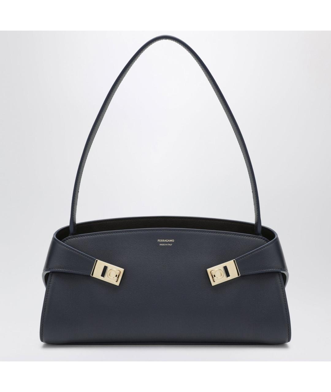 FERRAGAMO Темно-синяя кожаная сумка через плечо, фото 3