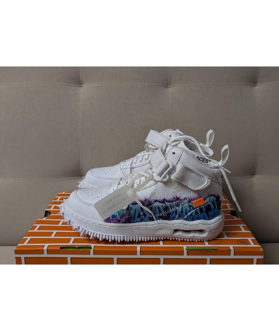 NIKE X OFF-WHITE Белые кожаные высокие кроссовки / кеды, фото 2