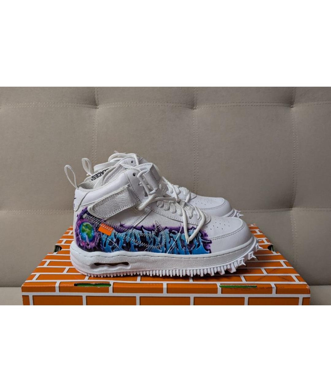 NIKE X OFF-WHITE Белые кожаные высокие кроссовки / кеды, фото 8