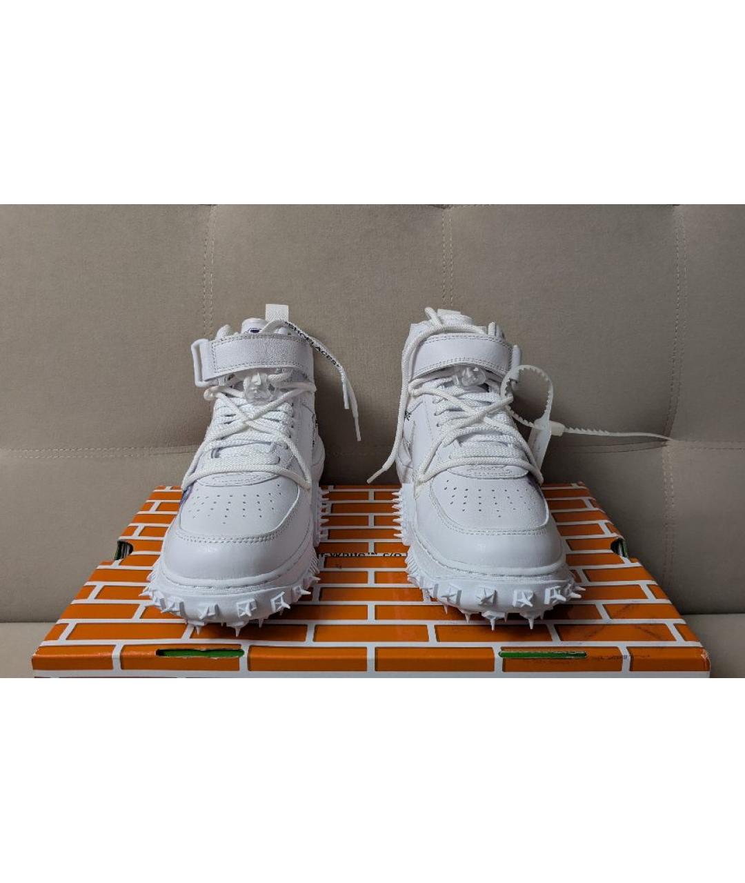NIKE X OFF-WHITE Белые кожаные высокие кроссовки / кеды, фото 3