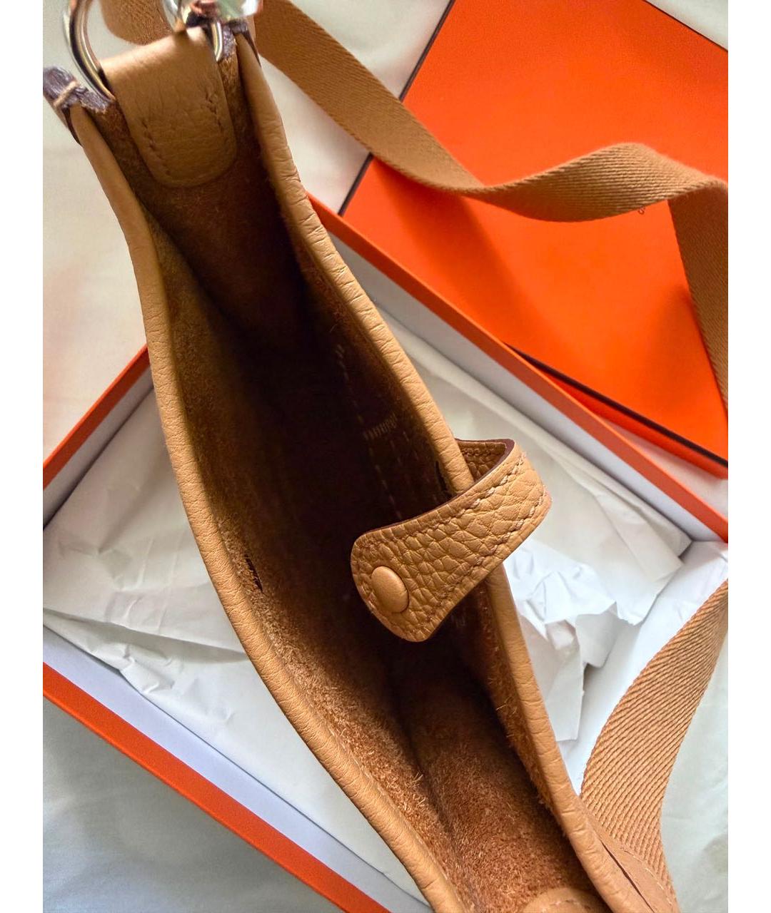 HERMES Бежевая кожаная сумка через плечо, фото 4