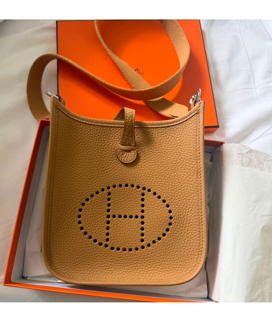 HERMES Бежевая кожаная сумка через плечо, фото 7
