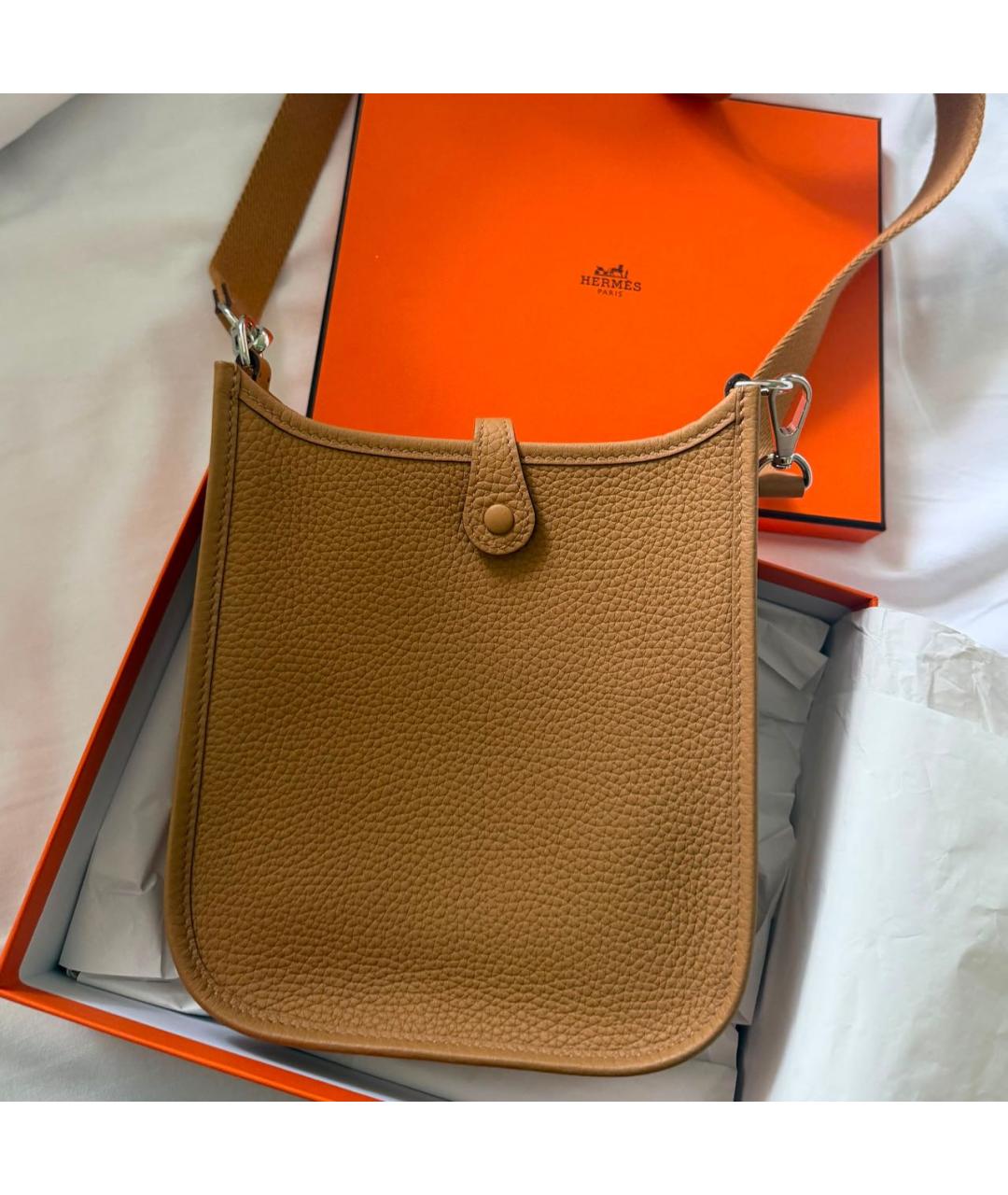 HERMES Бежевая кожаная сумка через плечо, фото 3
