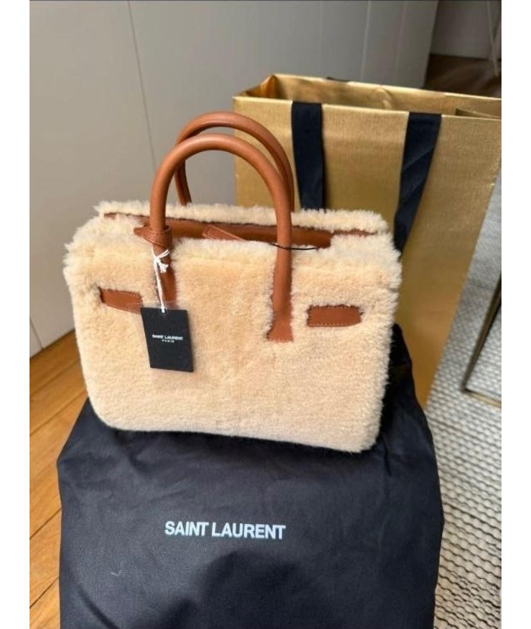 SAINT LAURENT Бежевая кожаная сумка тоут, фото 8