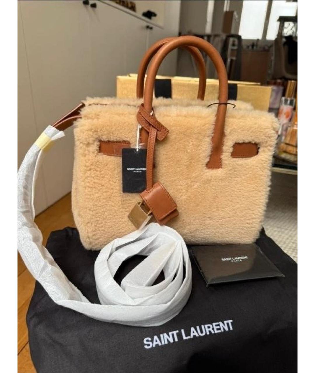 SAINT LAURENT Бежевая кожаная сумка тоут, фото 3