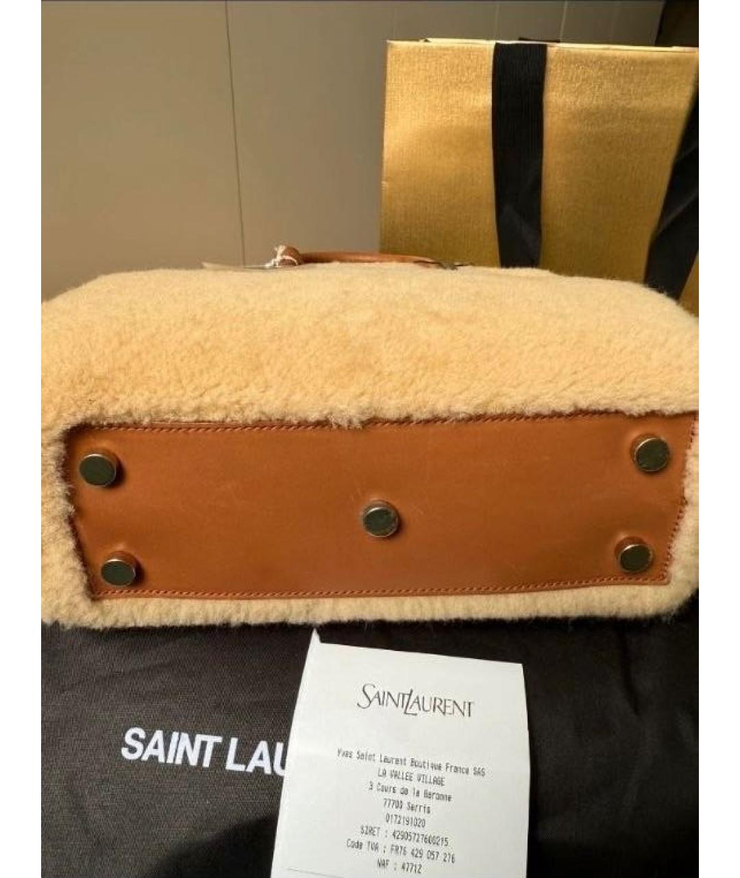 SAINT LAURENT Бежевая кожаная сумка тоут, фото 6