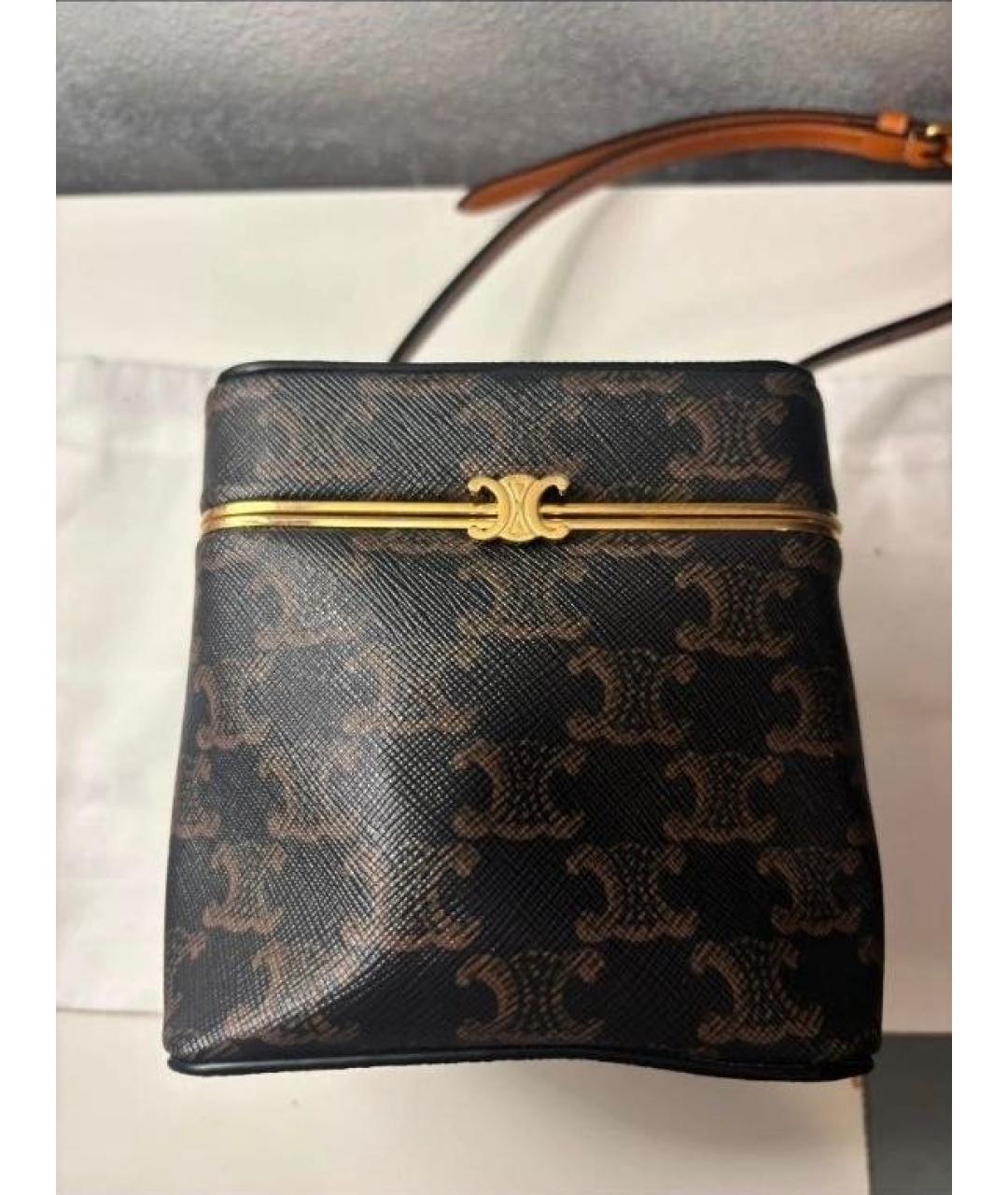 CELINE Коричневая сумка с короткими ручками из канвы, фото 2