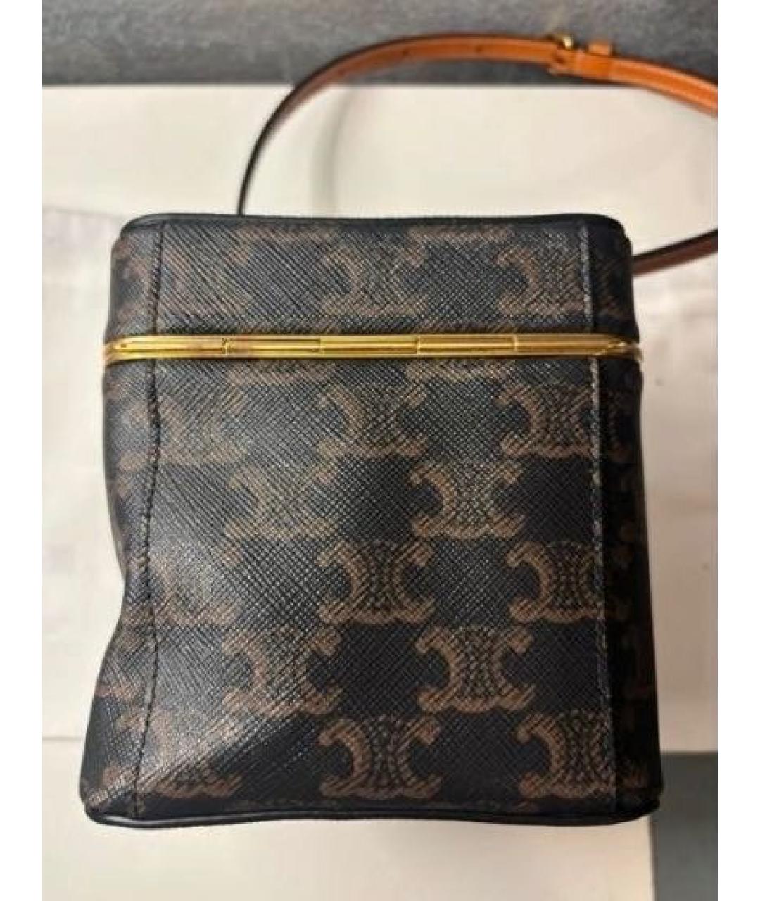 CELINE Коричневая сумка с короткими ручками из канвы, фото 3