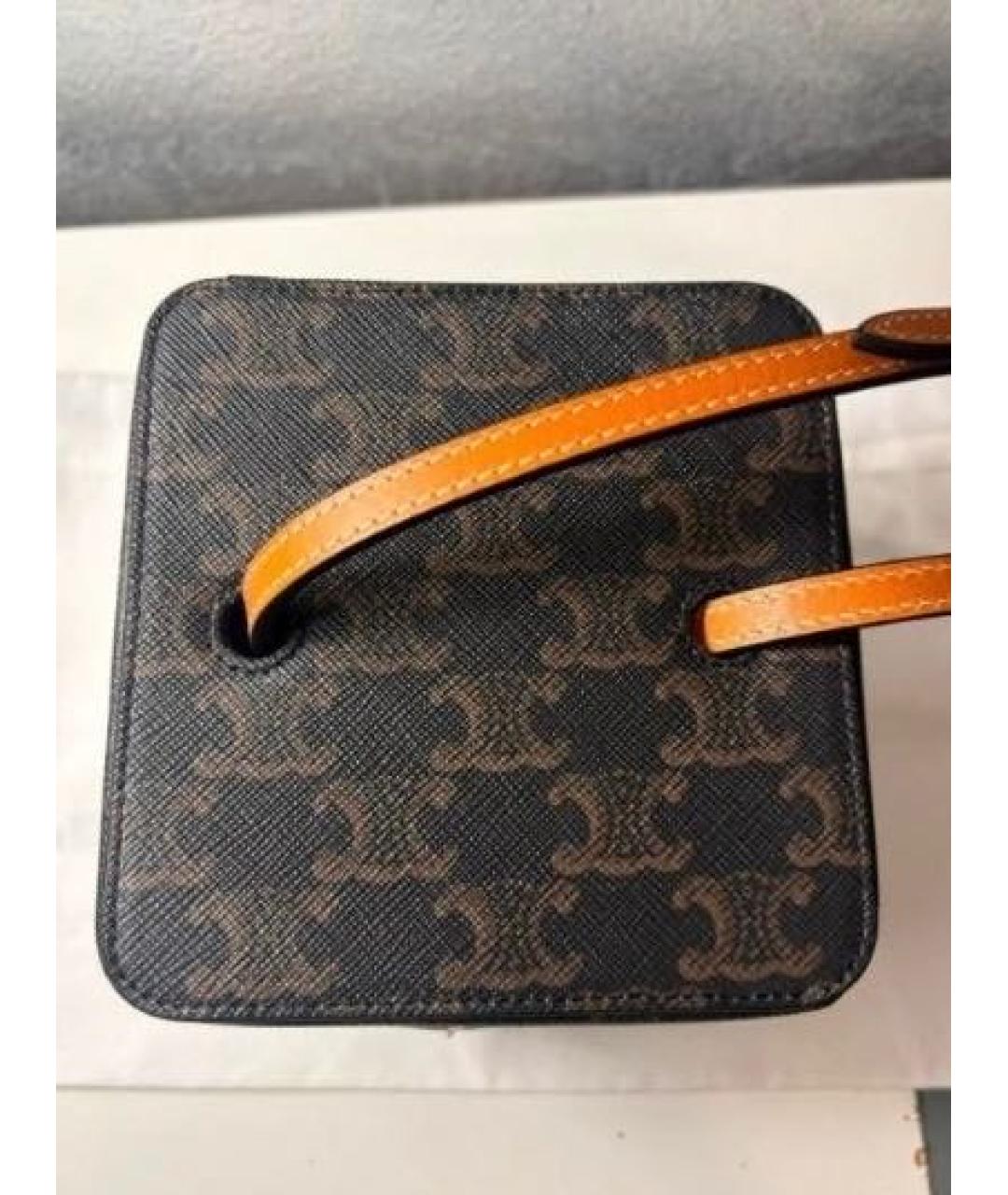 CELINE Коричневая сумка с короткими ручками из канвы, фото 4
