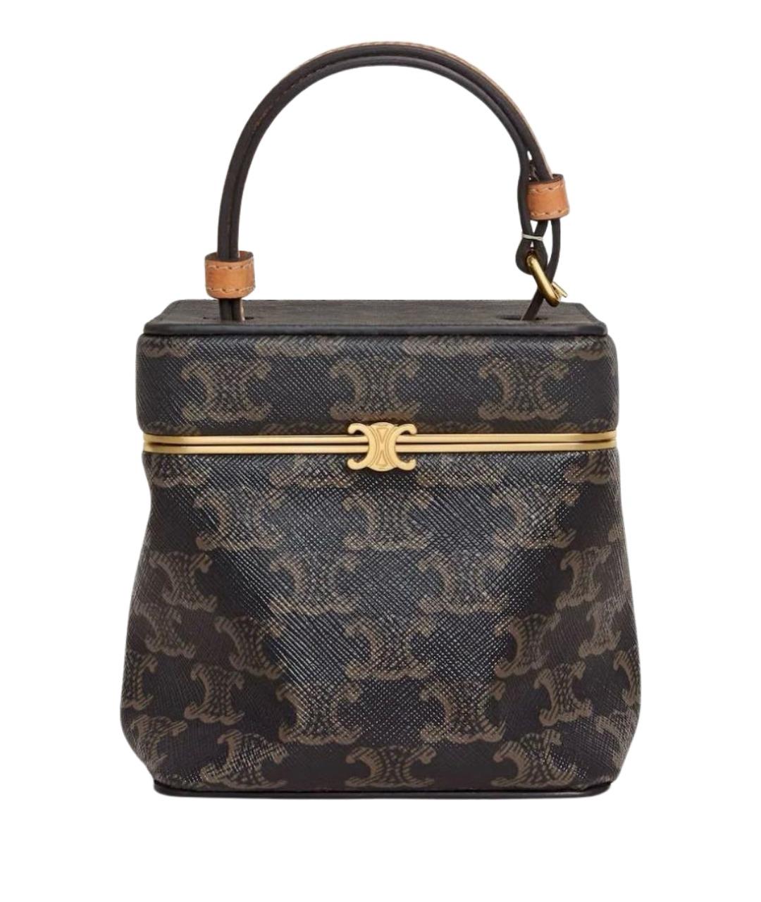 CELINE Коричневая сумка с короткими ручками из канвы, фото 1