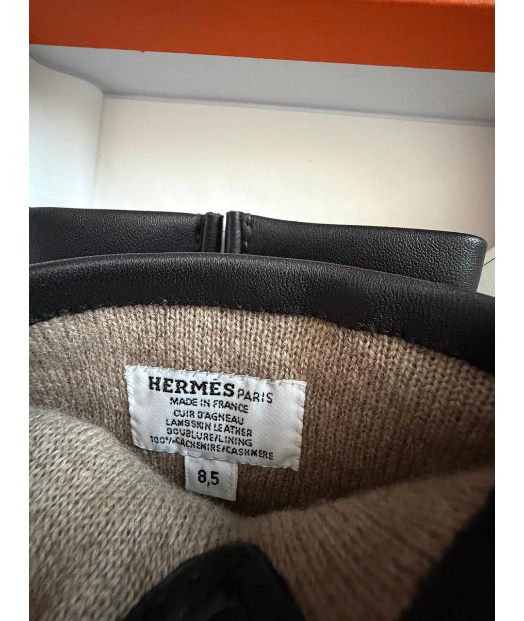 HERMES Черные кожаные перчатки, фото 6