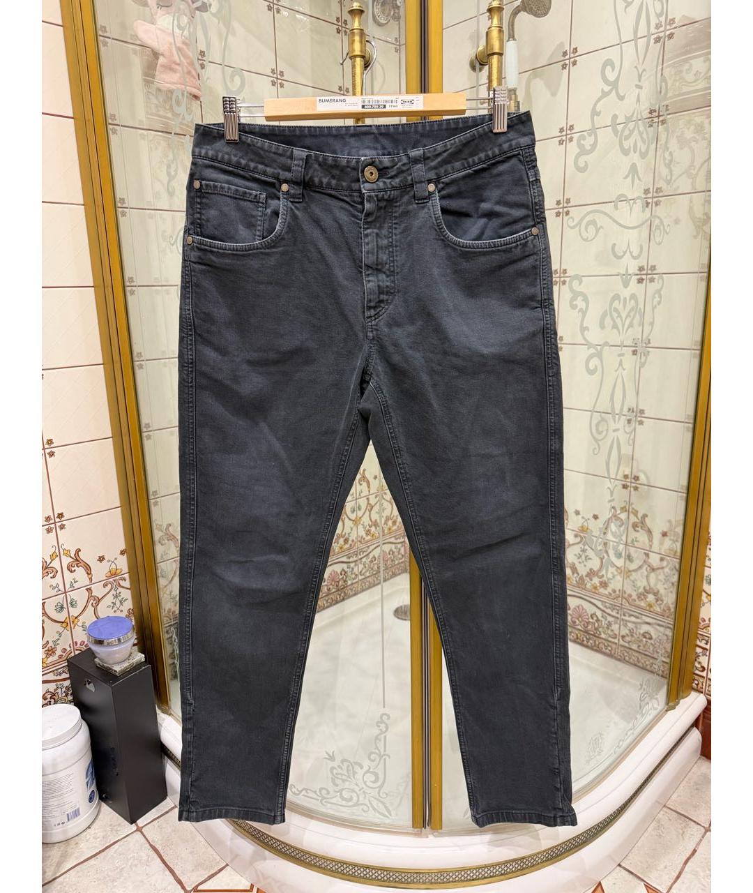 BRUNELLO CUCINELLI Антрацитовые хлопковые прямые джинсы, фото 8