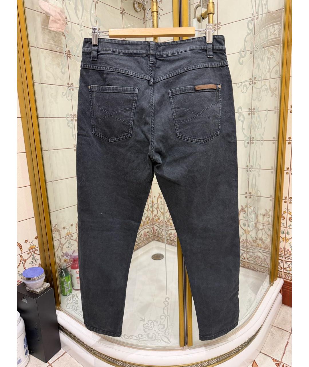 BRUNELLO CUCINELLI Антрацитовые хлопковые прямые джинсы, фото 2