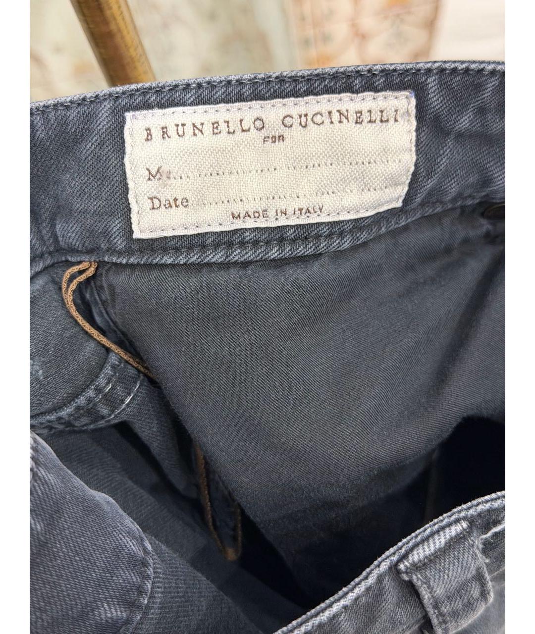BRUNELLO CUCINELLI Антрацитовые хлопковые прямые джинсы, фото 6