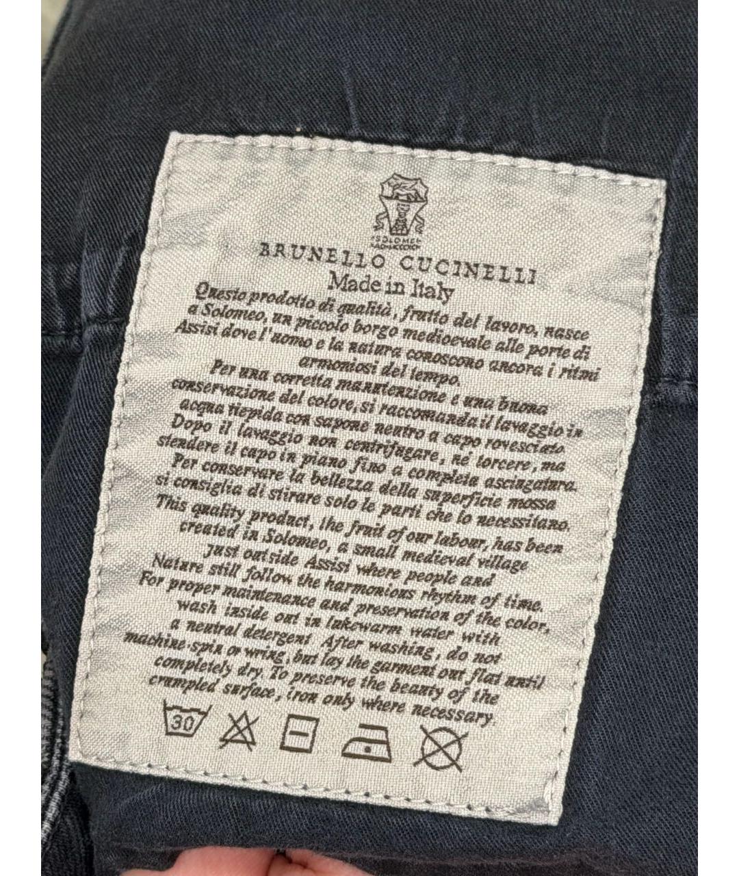 BRUNELLO CUCINELLI Антрацитовые хлопковые прямые джинсы, фото 7