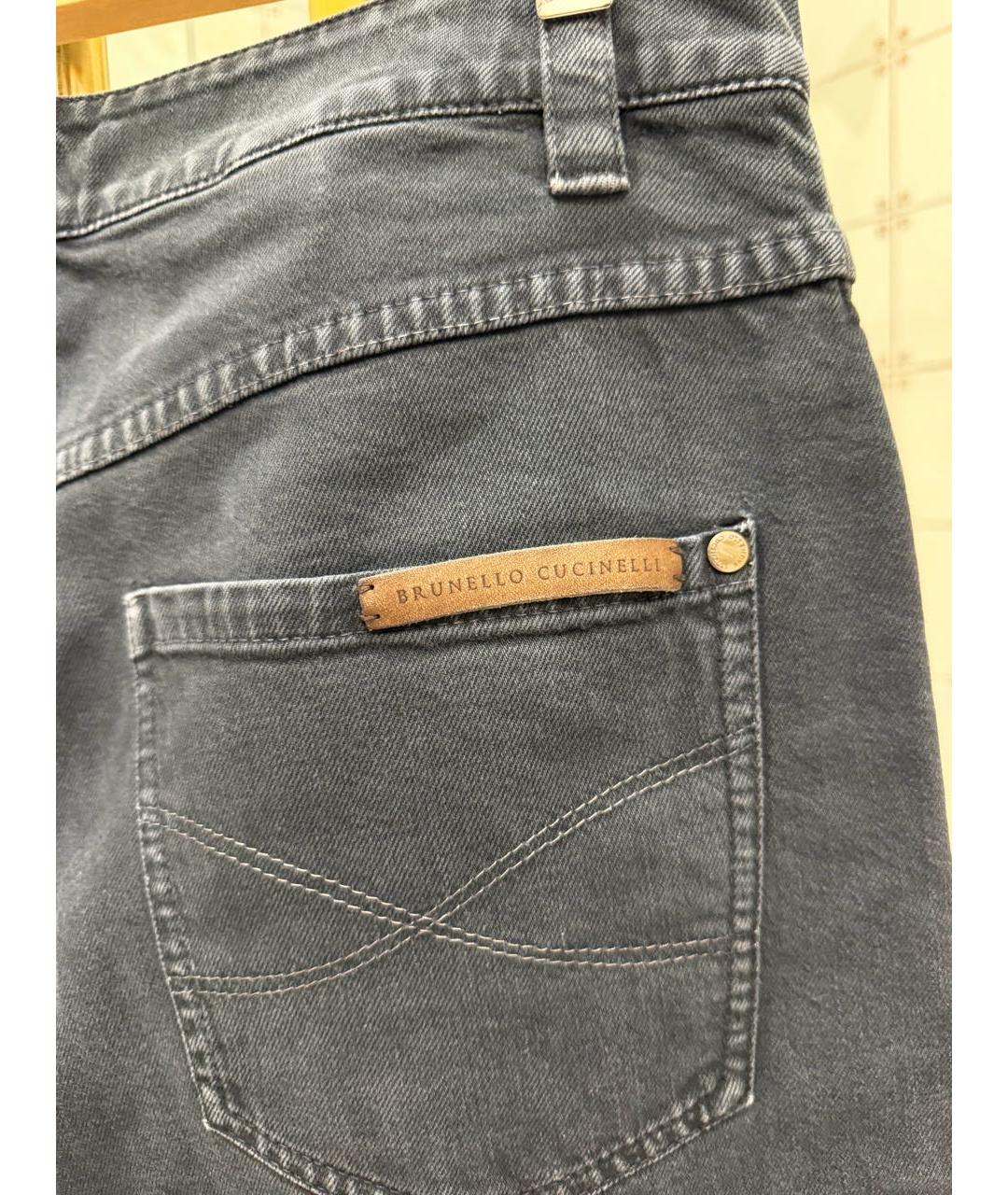 BRUNELLO CUCINELLI Антрацитовые хлопковые прямые джинсы, фото 3