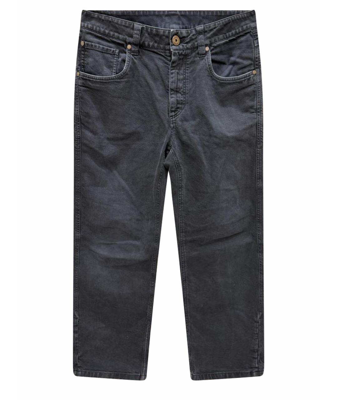 BRUNELLO CUCINELLI Антрацитовые хлопковые прямые джинсы, фото 1