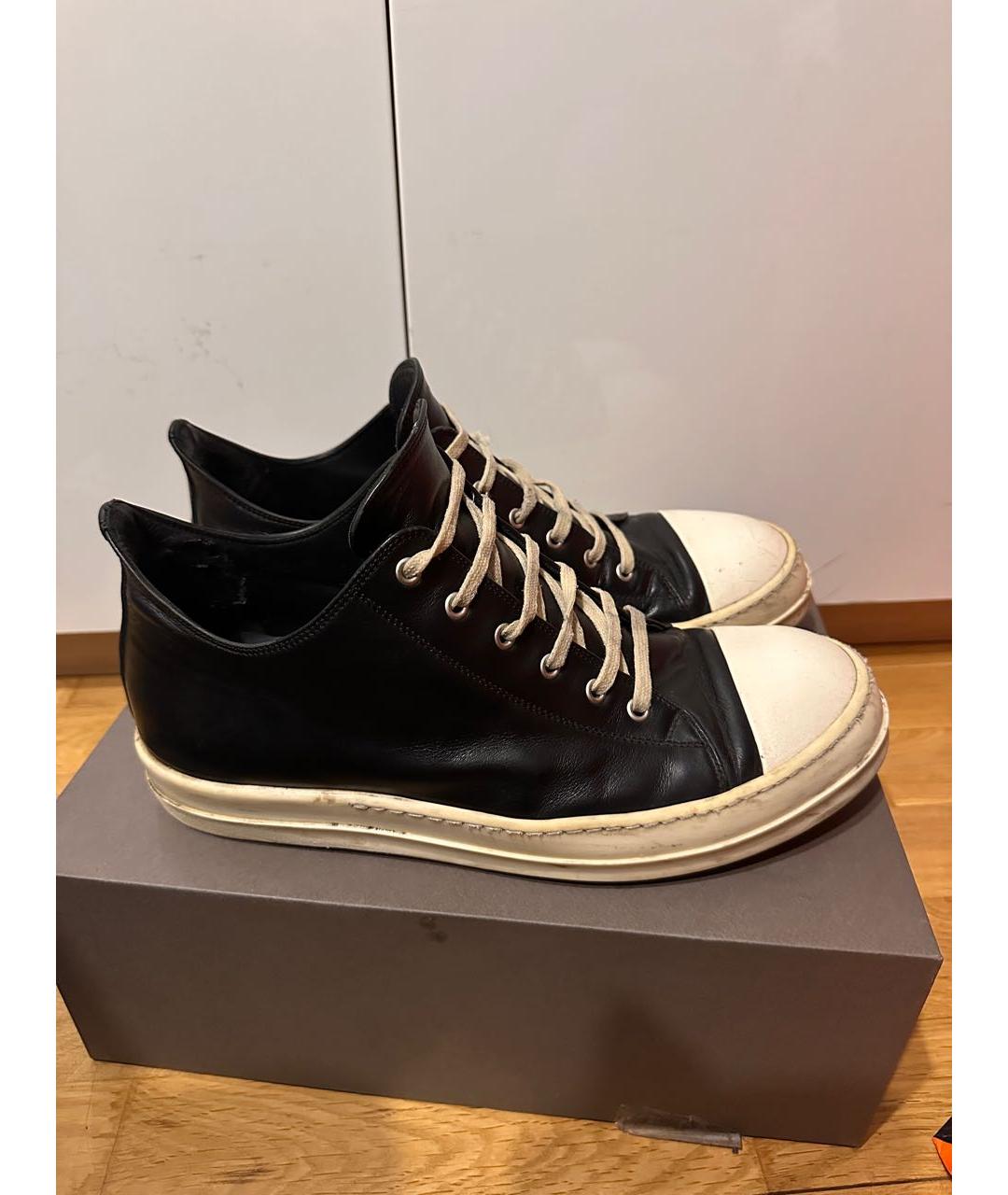 RICK OWENS Черные кожаные низкие кроссовки / кеды, фото 9