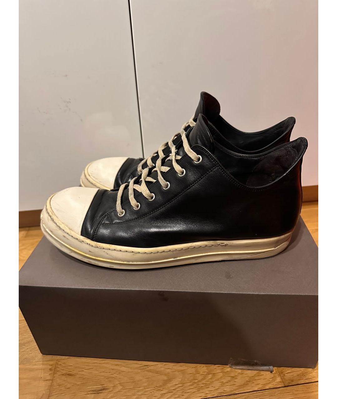 RICK OWENS Черные кожаные низкие кроссовки / кеды, фото 4