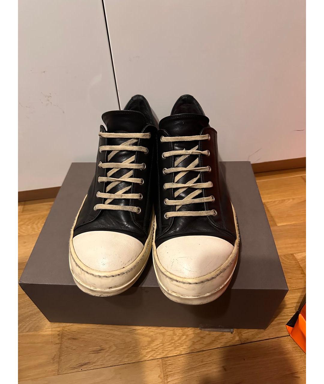 RICK OWENS Черные кожаные низкие кроссовки / кеды, фото 2