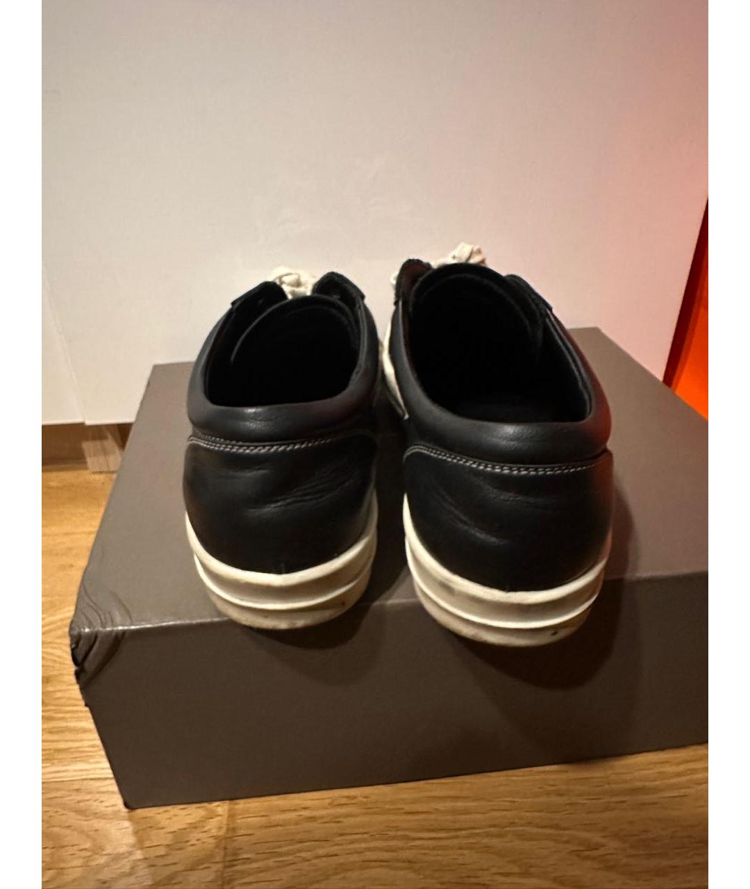 RICK OWENS Черные кожаные низкие кроссовки / кеды, фото 4