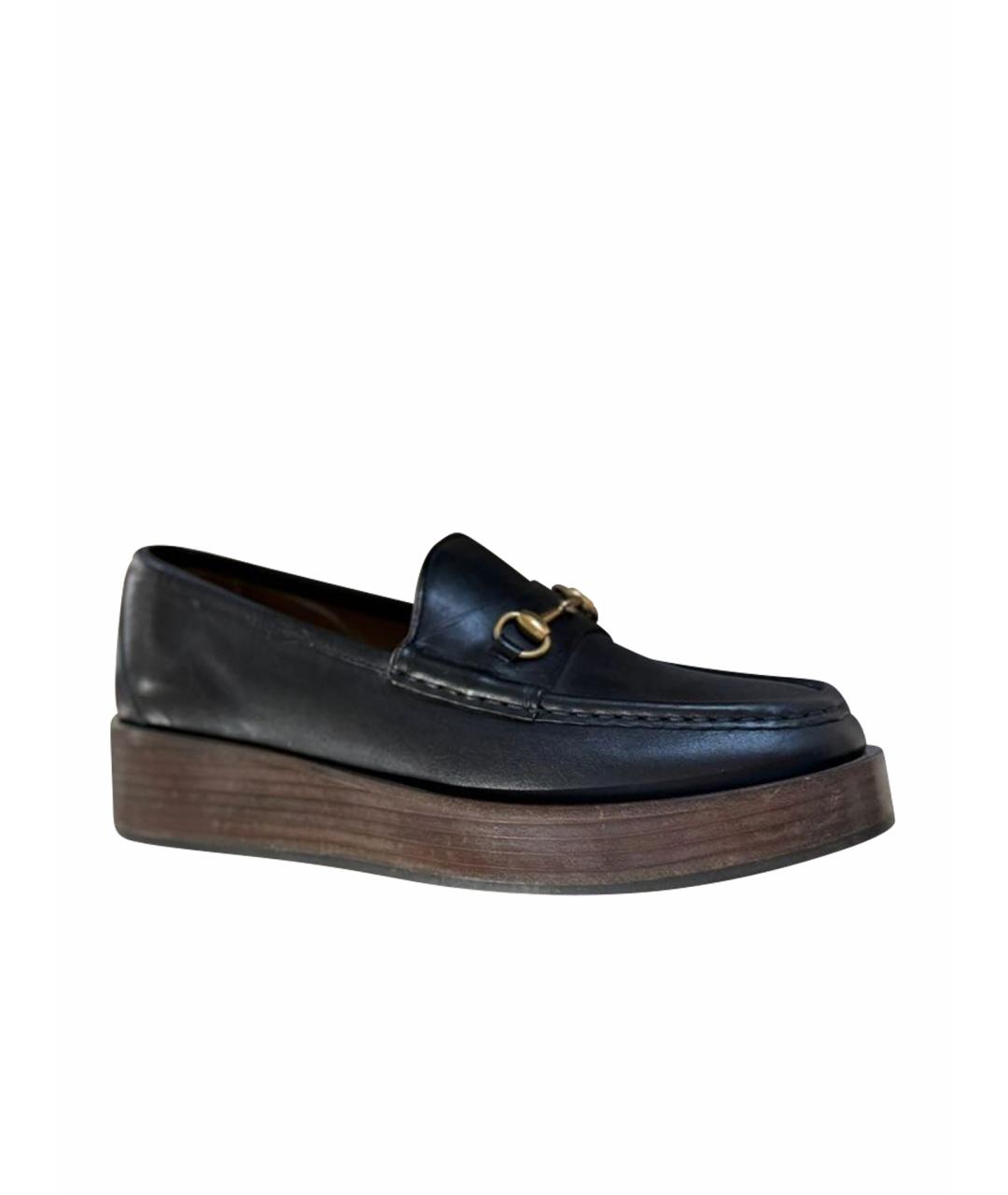 GUCCI Черные кожаные лоферы, фото 1