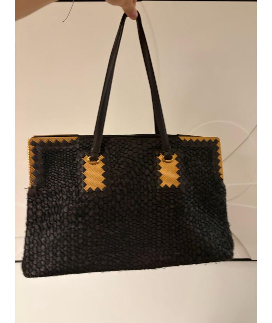 BOTTEGA VENETA Черная кожаная сумка тоут, фото 5