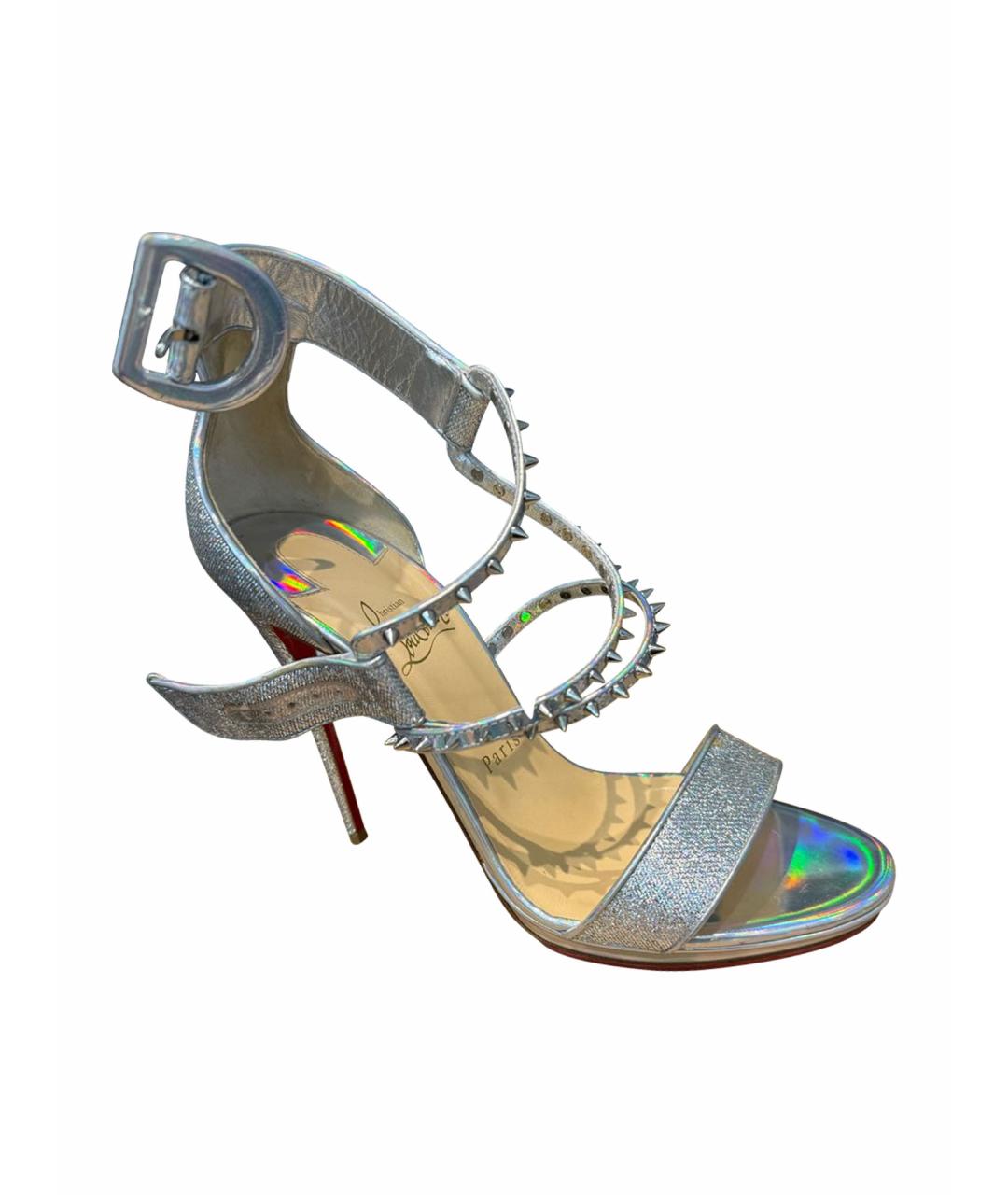 CHRISTIAN LOUBOUTIN Серебряные кожаные босоножки, фото 1