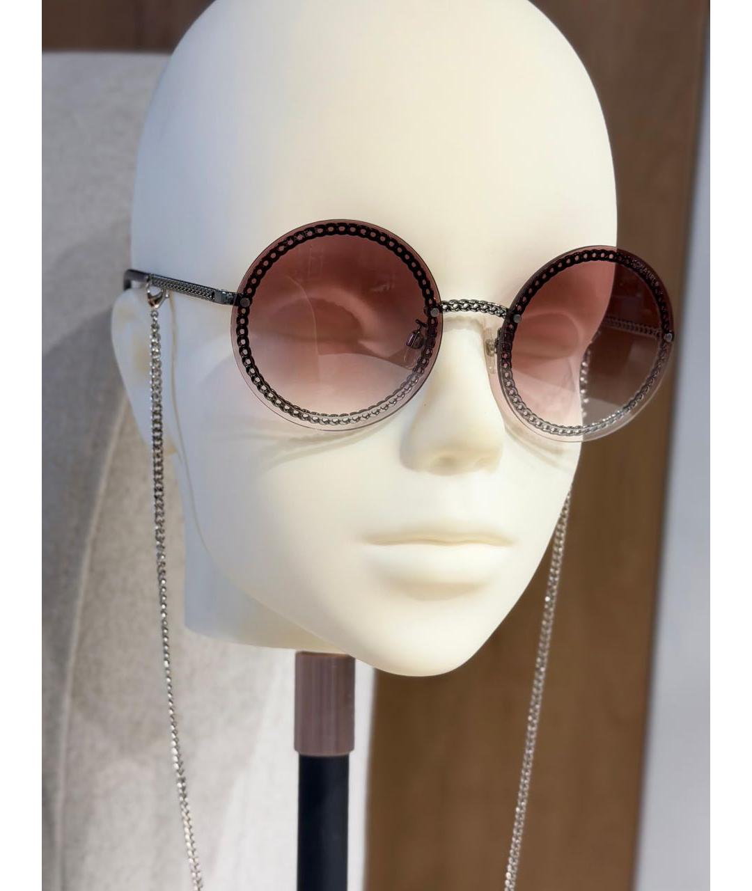 CHANEL Серебряные металлические солнцезащитные очки, фото 2