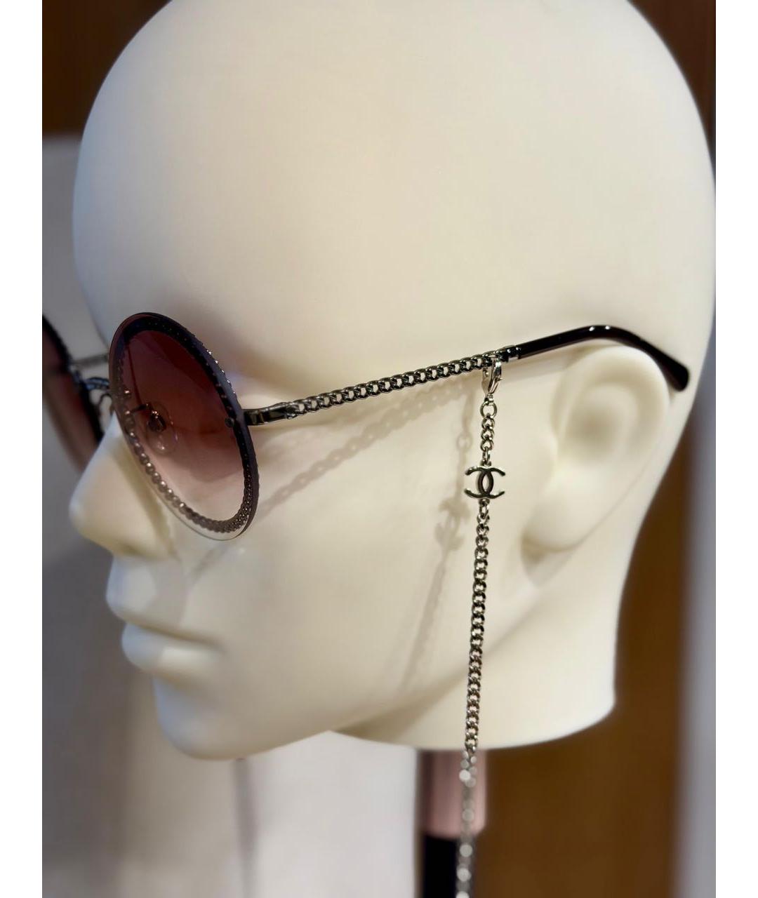CHANEL Серебряные металлические солнцезащитные очки, фото 3