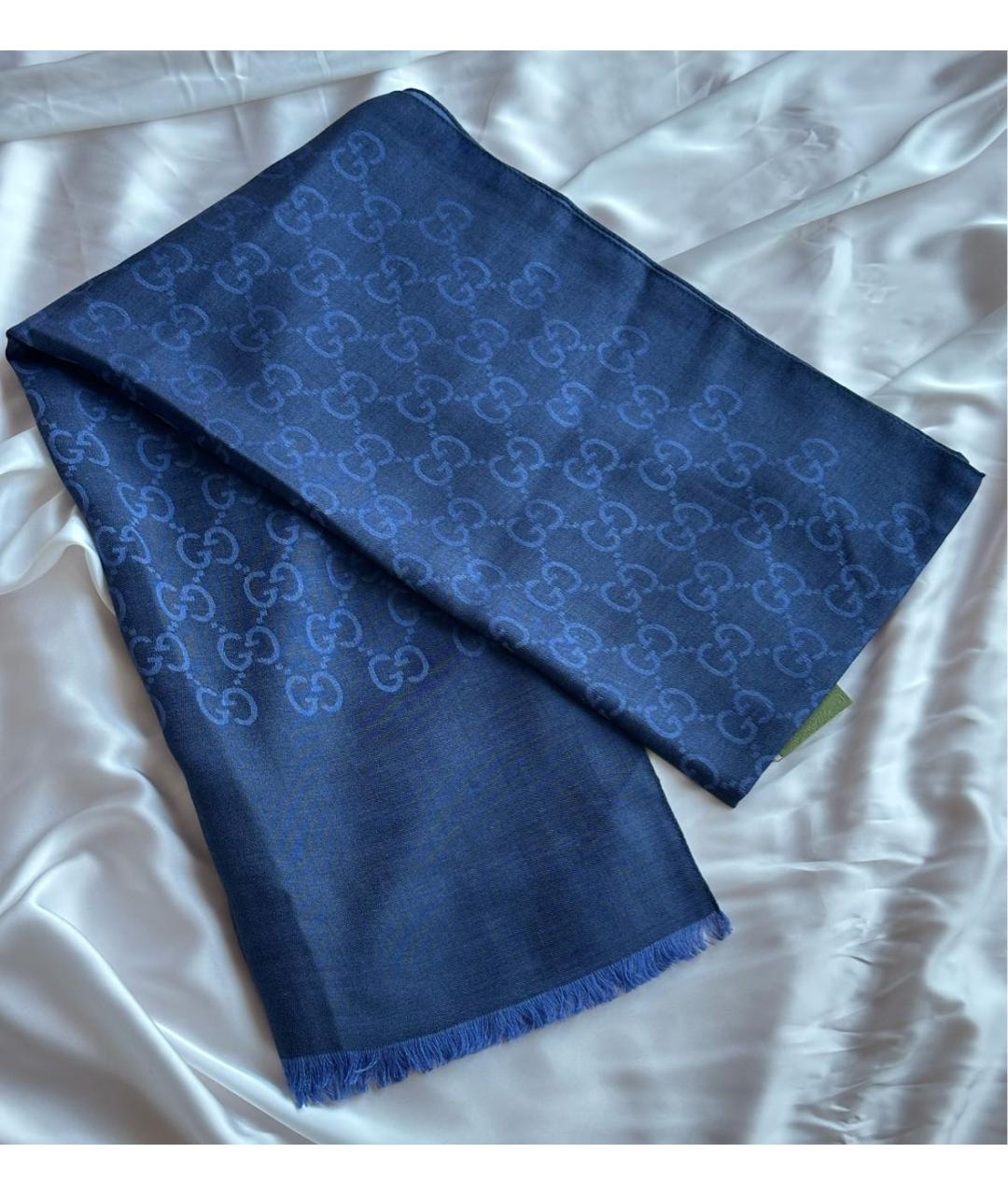 GUCCI Синий шерстяной шарф, фото 2