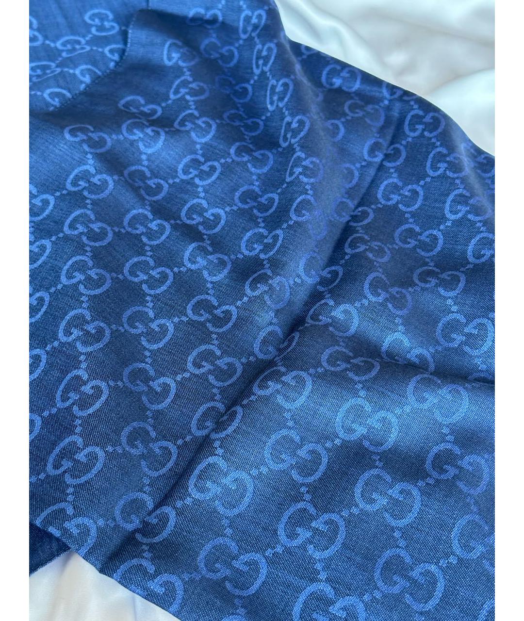 GUCCI Синий шерстяной шарф, фото 3