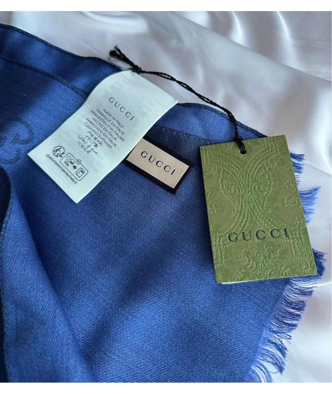 GUCCI Синий шерстяной шарф, фото 4