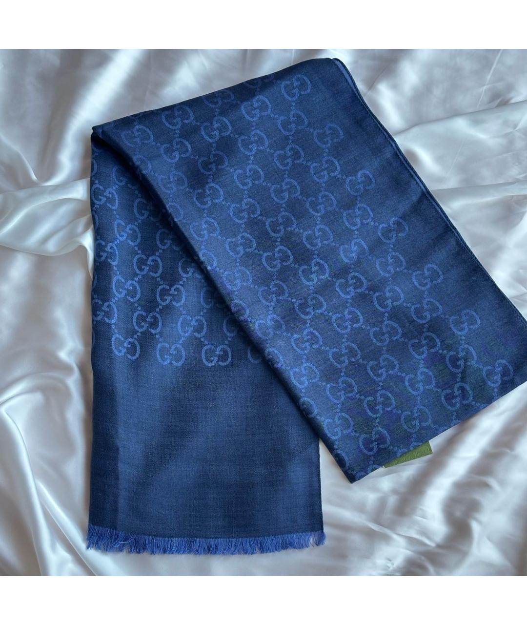 GUCCI Синий шерстяной шарф, фото 3
