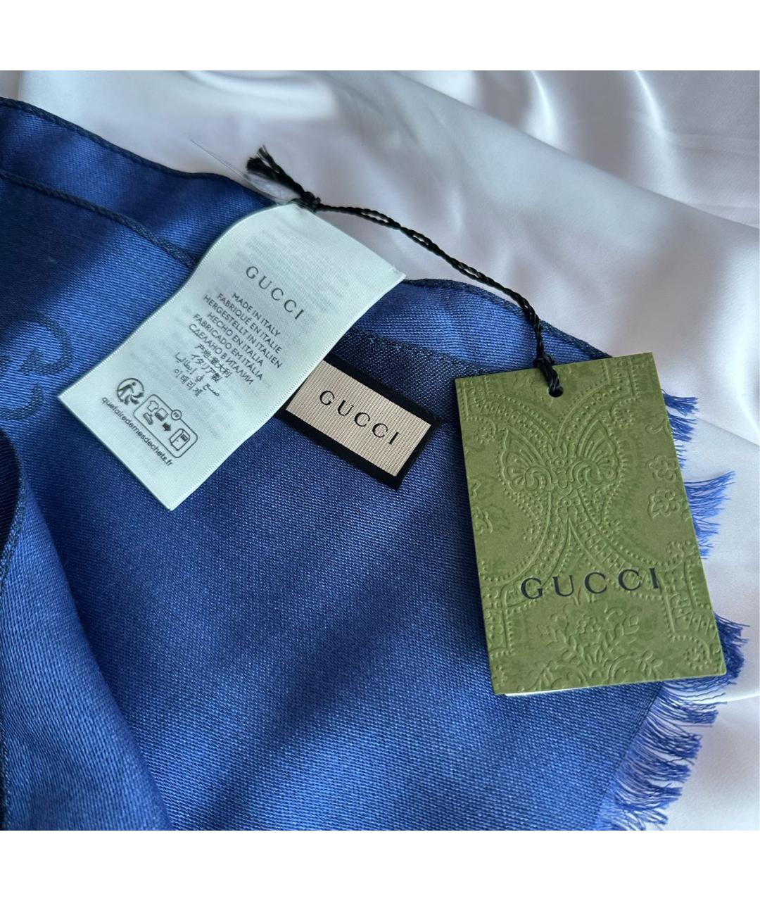GUCCI Синий шерстяной шарф, фото 4