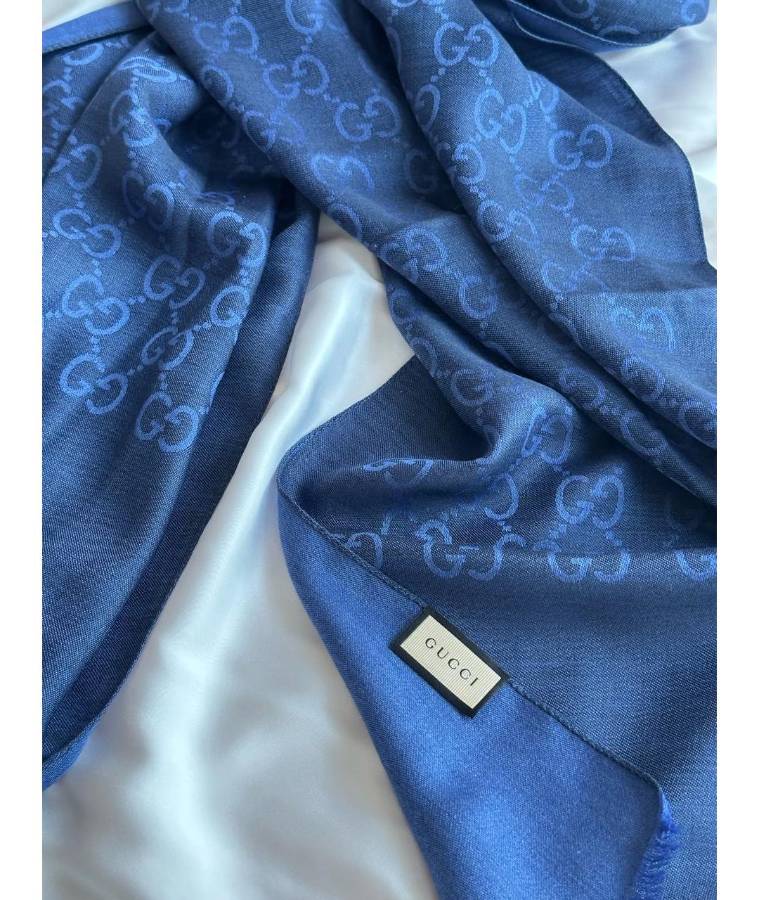GUCCI Синий шерстяной шарф, фото 2