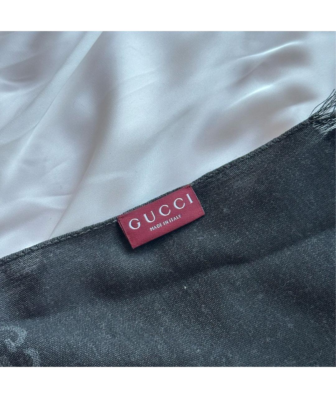 GUCCI Черный шерстяной шарф, фото 6