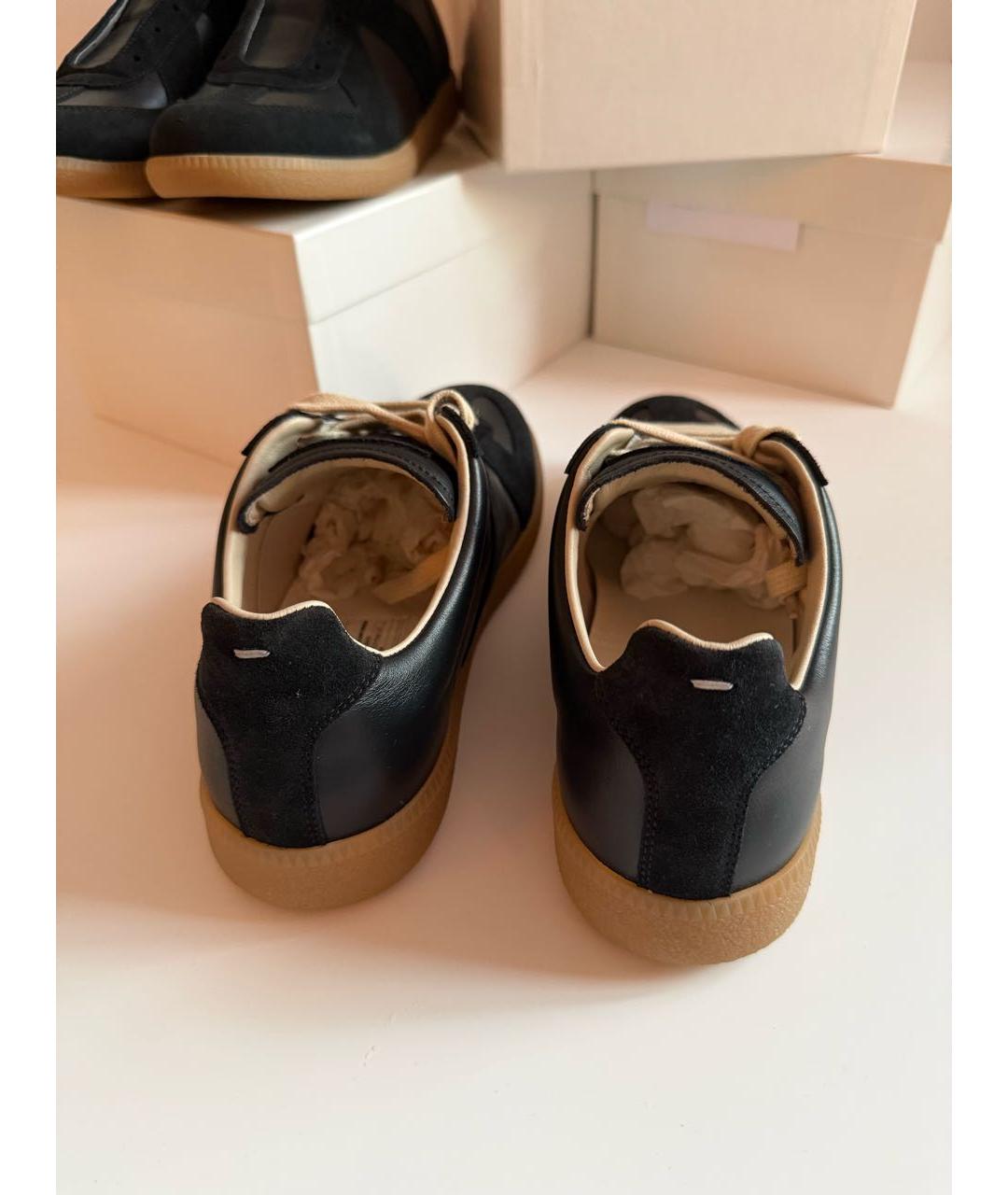 MAISON MARGIELA Черные кожаные низкие кроссовки / кеды, фото 3