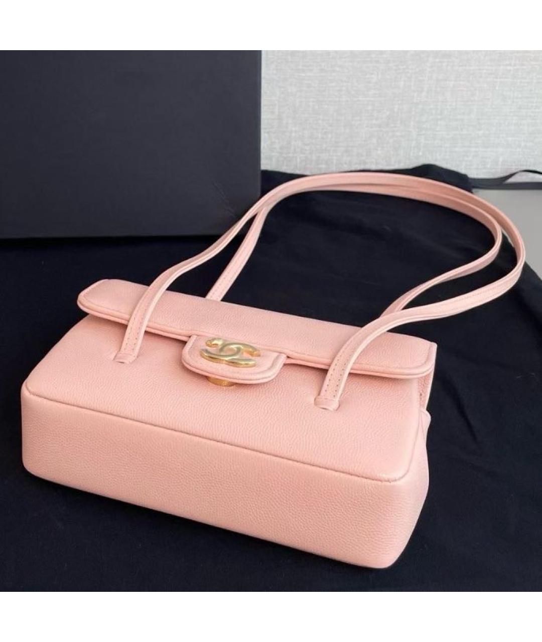 CHANEL Розовая кожаная сумка с короткими ручками, фото 6