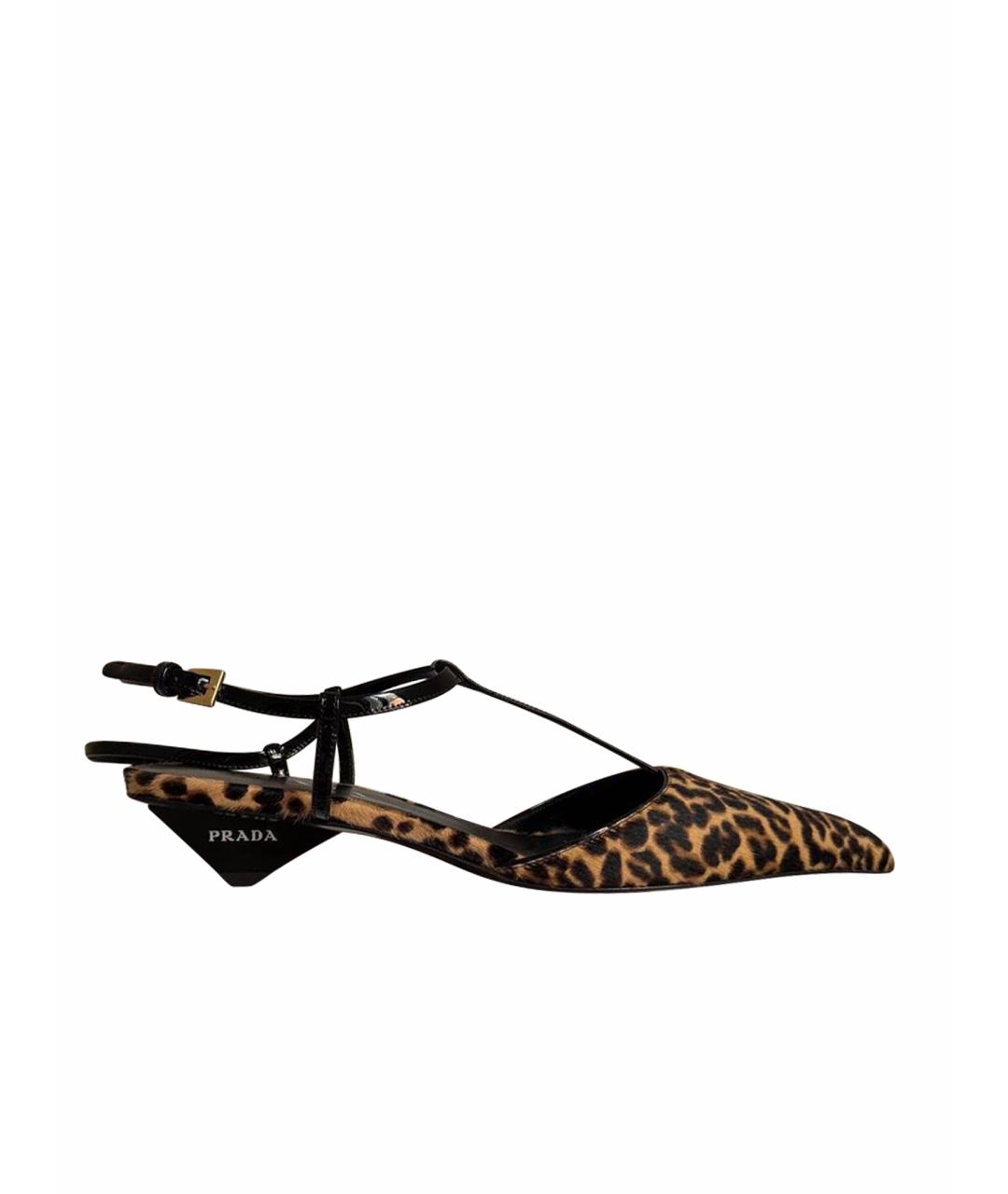 PRADA Черные кожаные лодочки на низком каблуке, фото 1