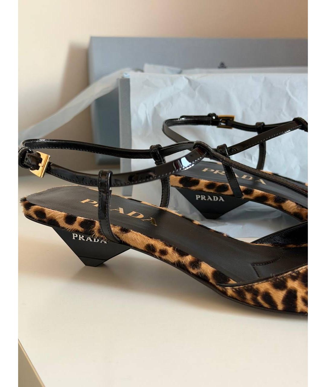 PRADA Черные кожаные лодочки на низком каблуке, фото 5
