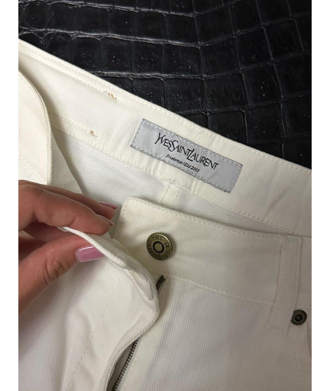 SAINT LAURENT Белые хлопко-эластановые джинсы слим, фото 2