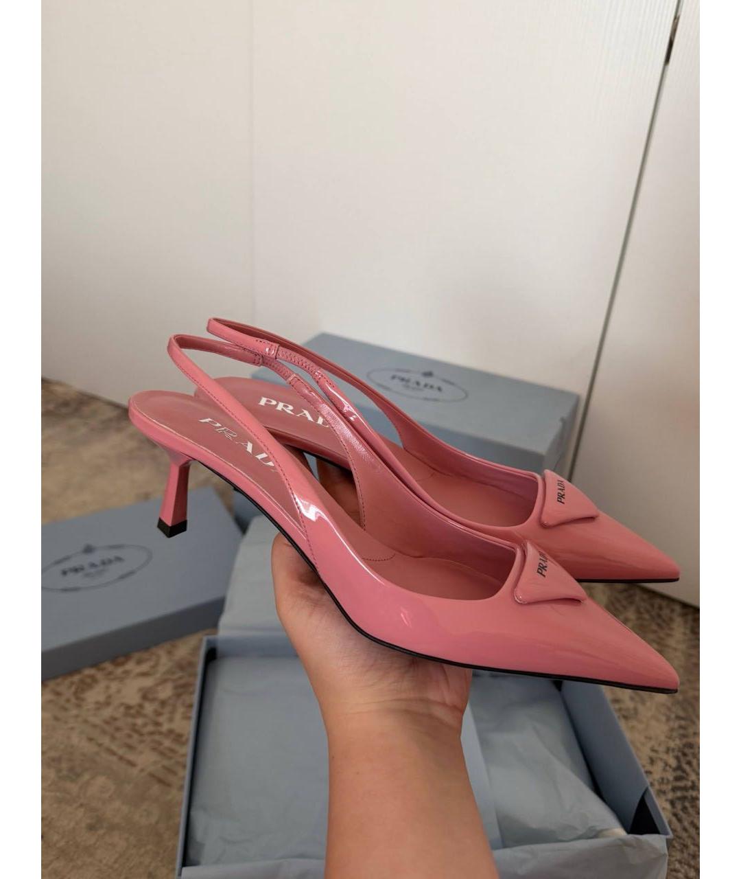 PRADA Розовые кожаные лодочки на низком каблуке, фото 2