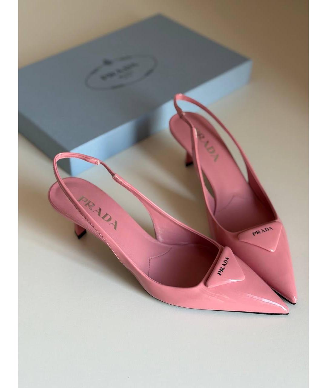 PRADA Розовые кожаные лодочки на низком каблуке, фото 5