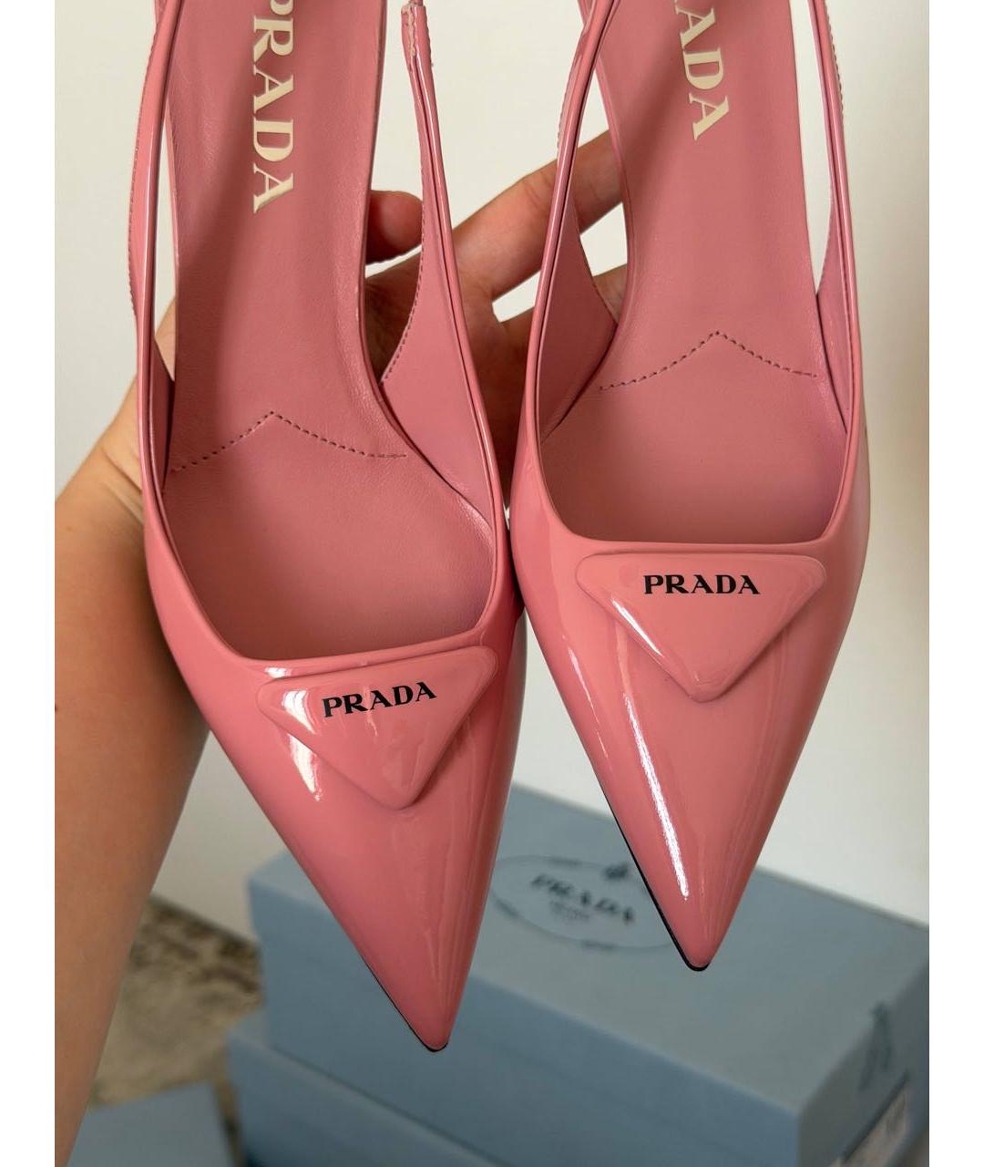 PRADA Розовые кожаные лодочки на низком каблуке, фото 3
